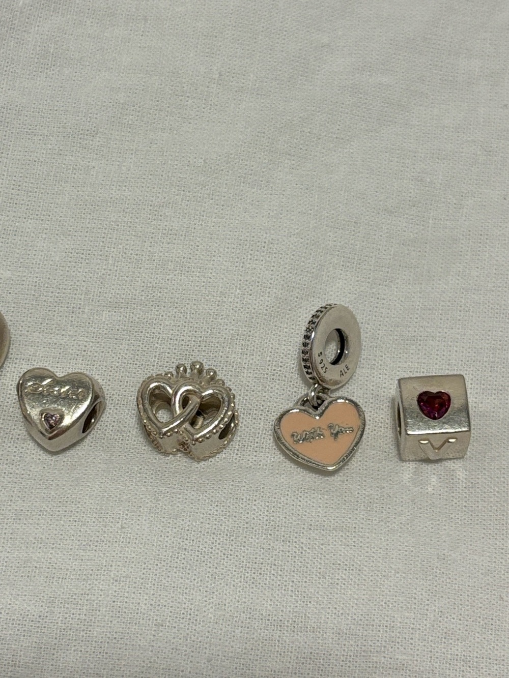 Pandora Sterling Silver Heart & Love Charm Set of 4 Lot Pink and Red Crystal
